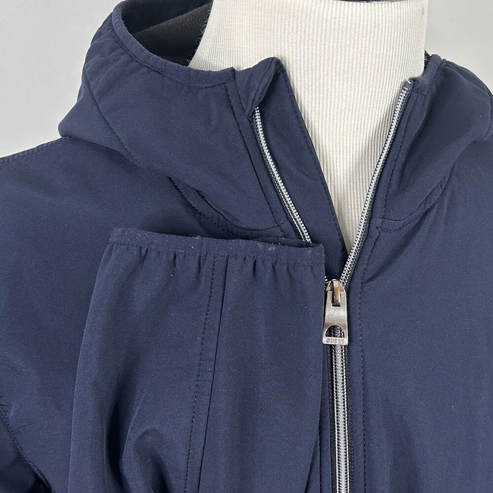 Guess Large Hooded Soft Shell Jacket Full Zip Fleece Lined Navy Blue Poly Blend - Picture 4 of 5